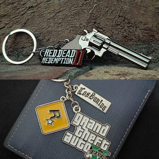 Rockstar Games Bundle: Grand Theft Auto V and Red dead Redemption 2 keychains